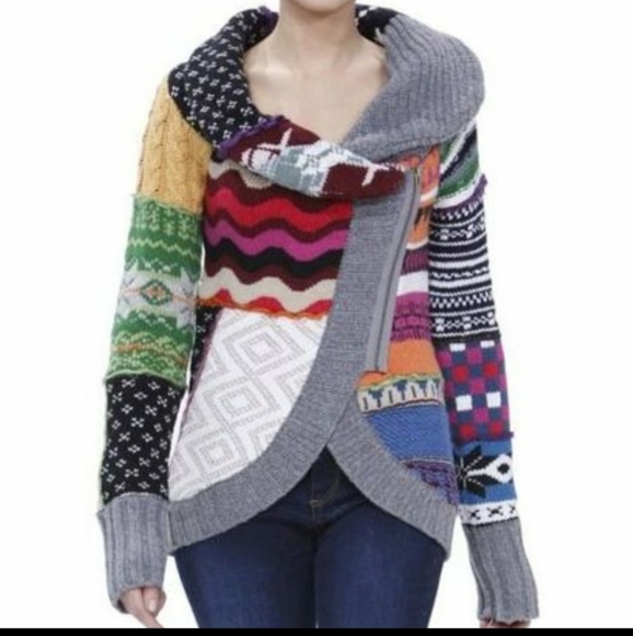 Desigual Sweaters - Desigual Rainbow Giles Lara Colorful Patchwork Cardigan Sweater Step by Step